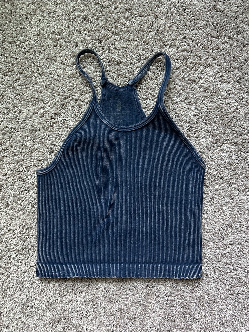 FP Movement Happiness Runs Ribbed Long Crop Tank Size M/L Navy EUC Women's Tops